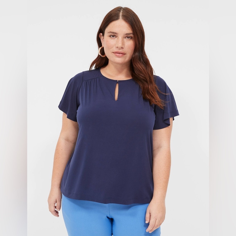 NWT Lane Bryant Flutter Sleeve Keyhole Top, Size 10/12, Marine Blue